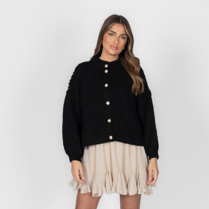 Elara | Oversized Gold-Accent Cardigan