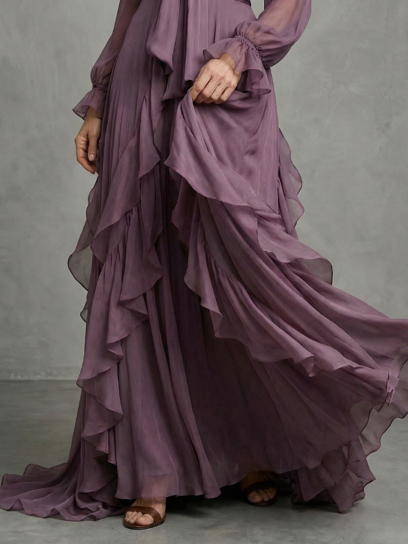 Demetra | Tie Neck Ruffle Tiered Maxi Dress