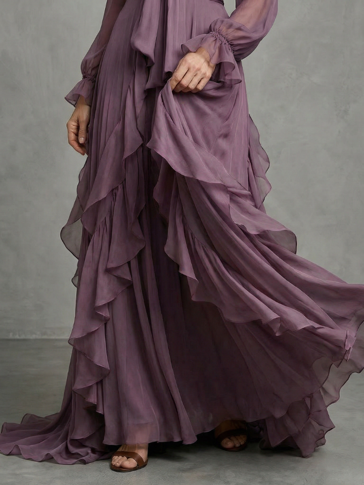 Demetra | Tie Neck Ruffle Tiered Maxi Dress