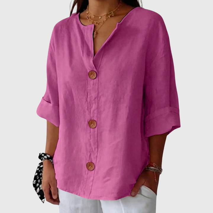 Maeve | Breezy Cotton-Linen V-Neck Shirt