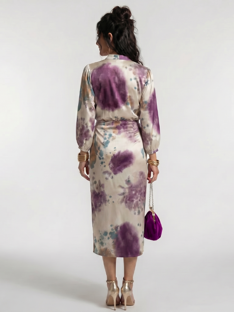 Valina | Cross Wrap Tie Waist Printed Midi Dress