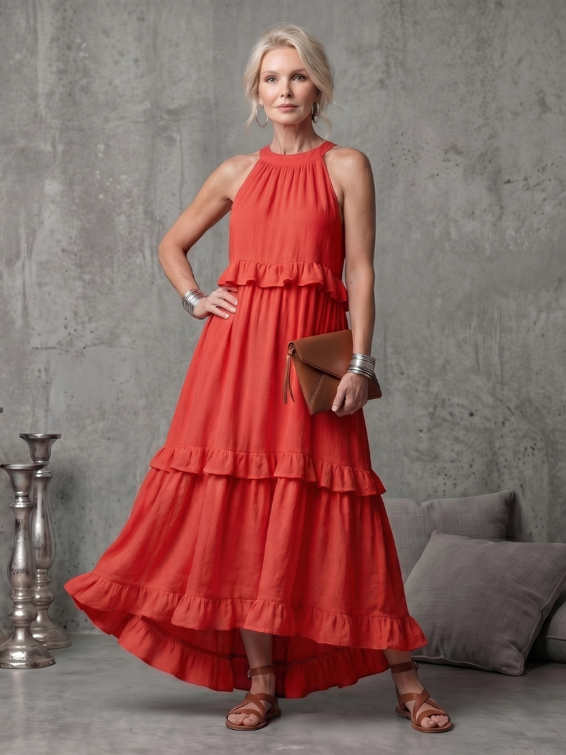 Katya | Tiered Ruffle Halter Maxi Dress