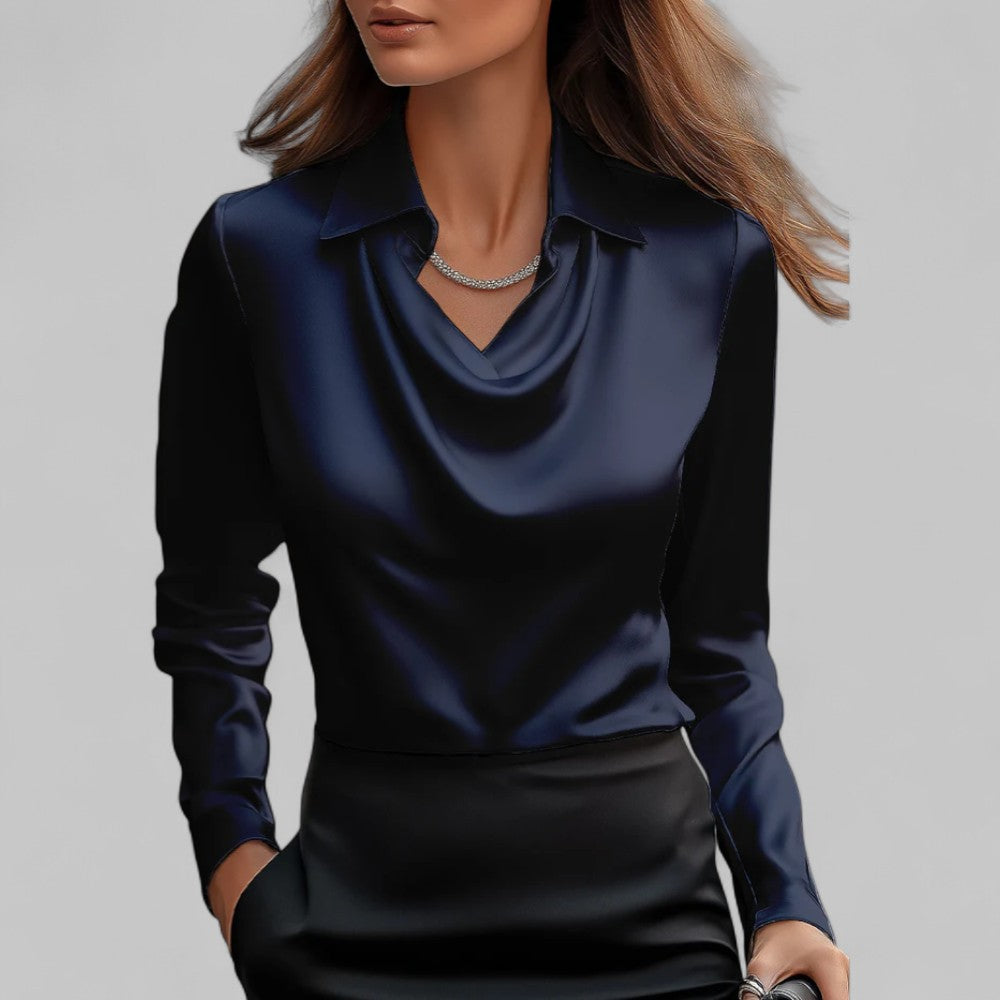The Scarlett Sovereign | Women’s Elegant Long Sleeve Satin Blouse