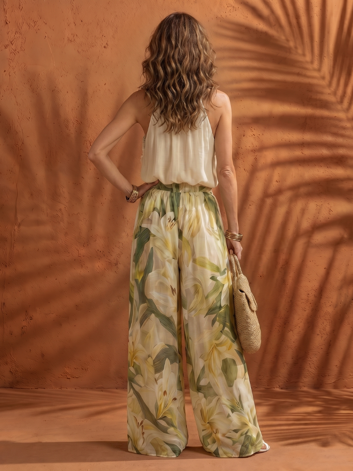 Jolange | Halter Neck Blouse Floral Wide Leg Set