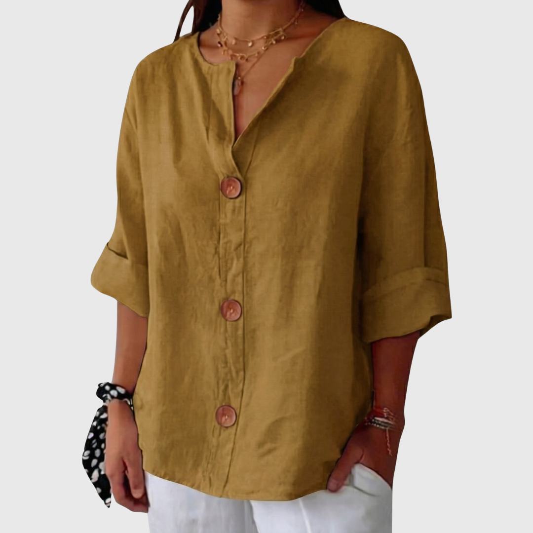 Maeve | Breezy Cotton-Linen V-Neck Shirt