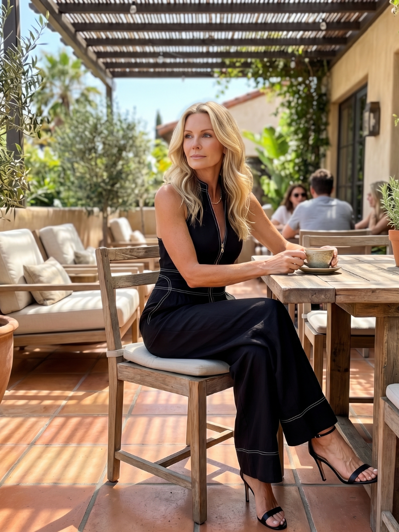 Darna | Zip Front Contrast Stitch Wide Leg Jumpsuit