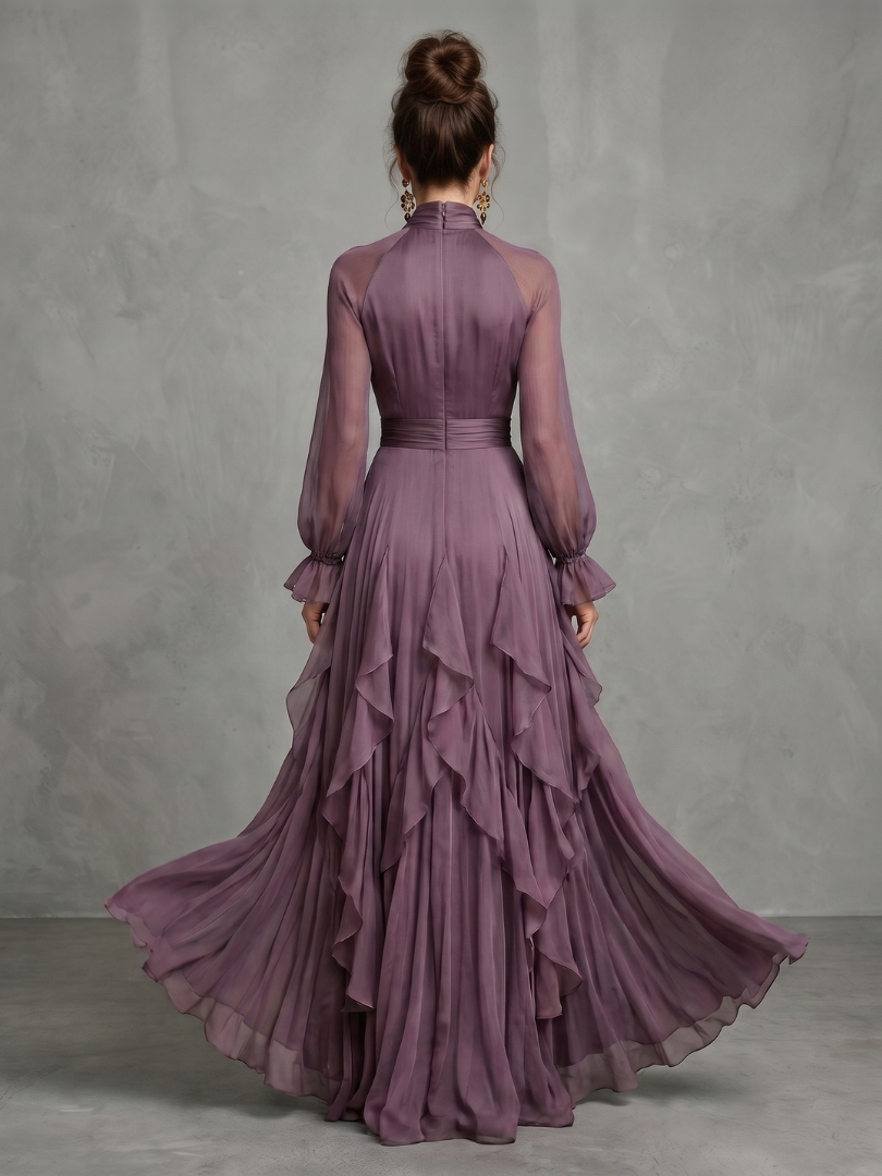 Demetra | Tie Neck Ruffle Tiered Maxi Dress