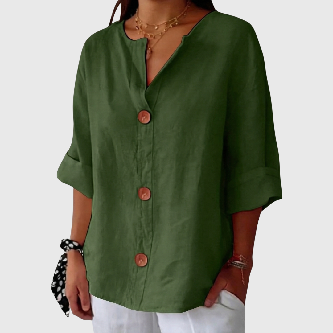 Maeve | Breezy Cotton-Linen V-Neck Shirt