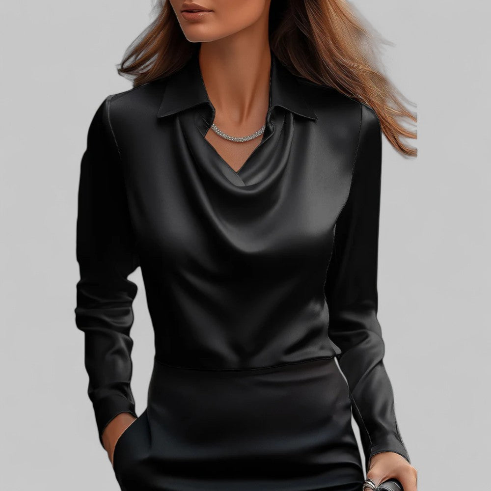 The Scarlett Sovereign | Women’s Elegant Long Sleeve Satin Blouse
