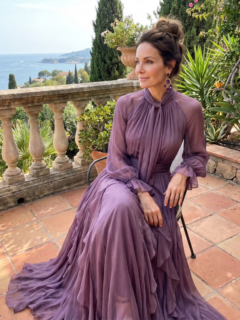 Demetra | Tie Neck Ruffle Tiered Maxi Dress