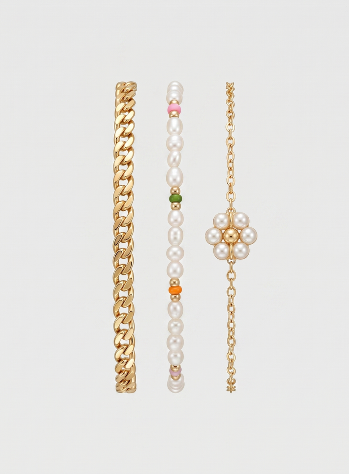 Gold and Pearl Bracelet Set
