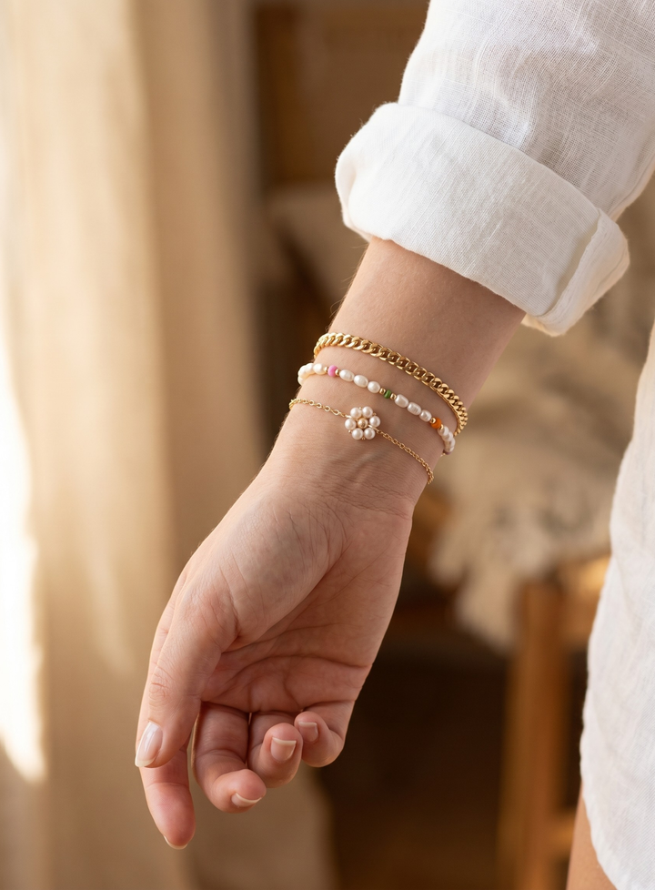 Gold and Pearl Bracelet Set