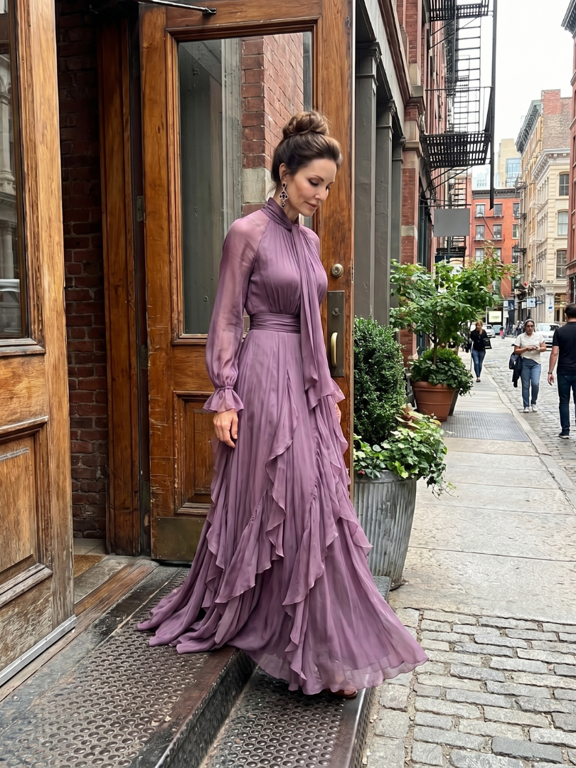 Demetra | Tie Neck Ruffle Tiered Maxi Dress
