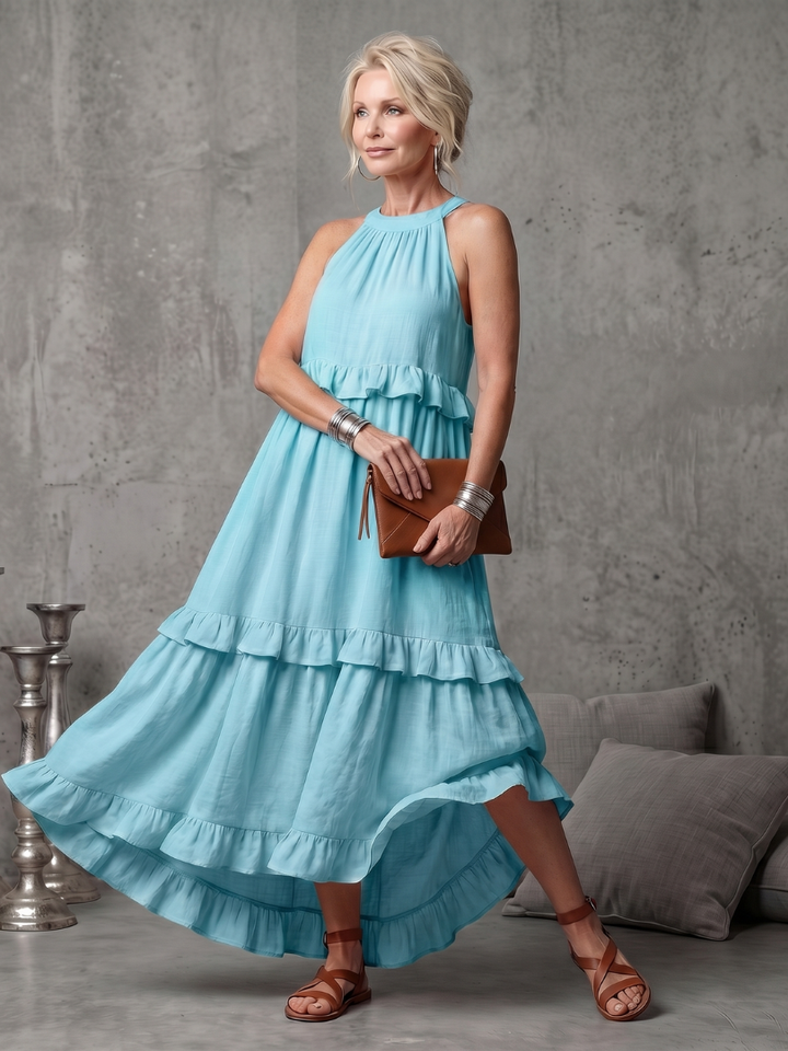 Katya | Tiered Ruffle Halter Maxi Dress