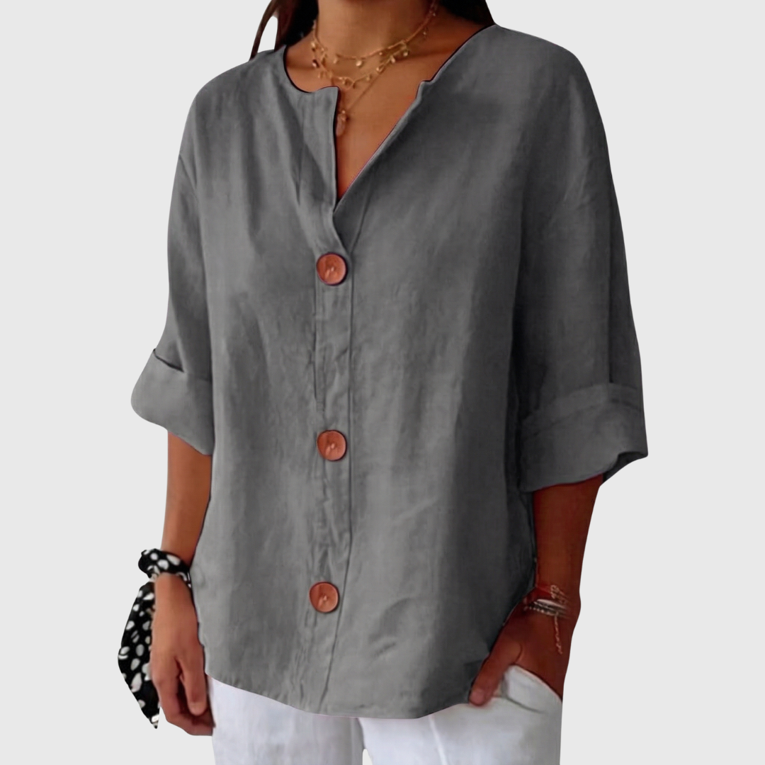 Maeve | Breezy Cotton-Linen V-Neck Shirt