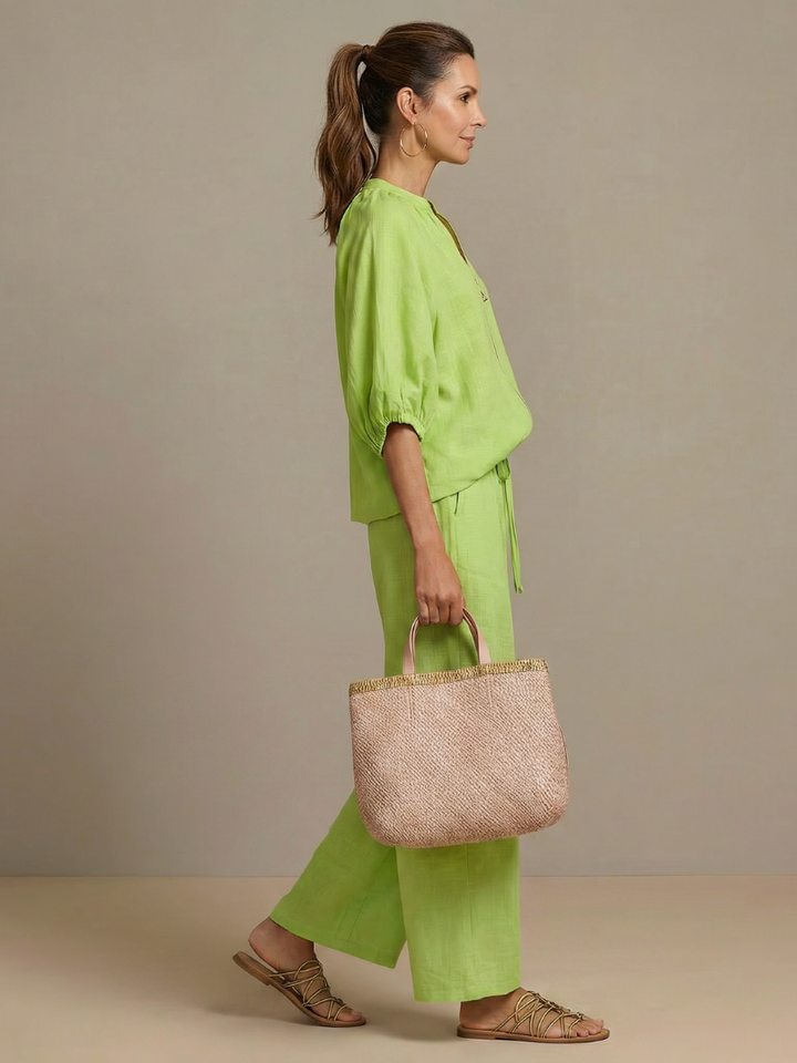 Natanya | Zip Front Blouson Top Wide Leg Set