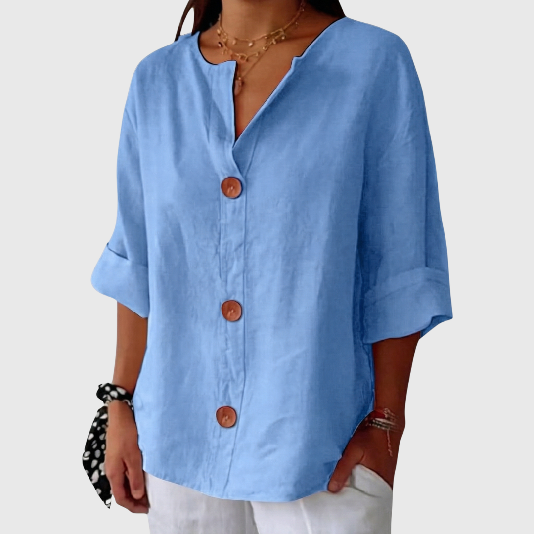 Maeve | Breezy Cotton-Linen V-Neck Shirt