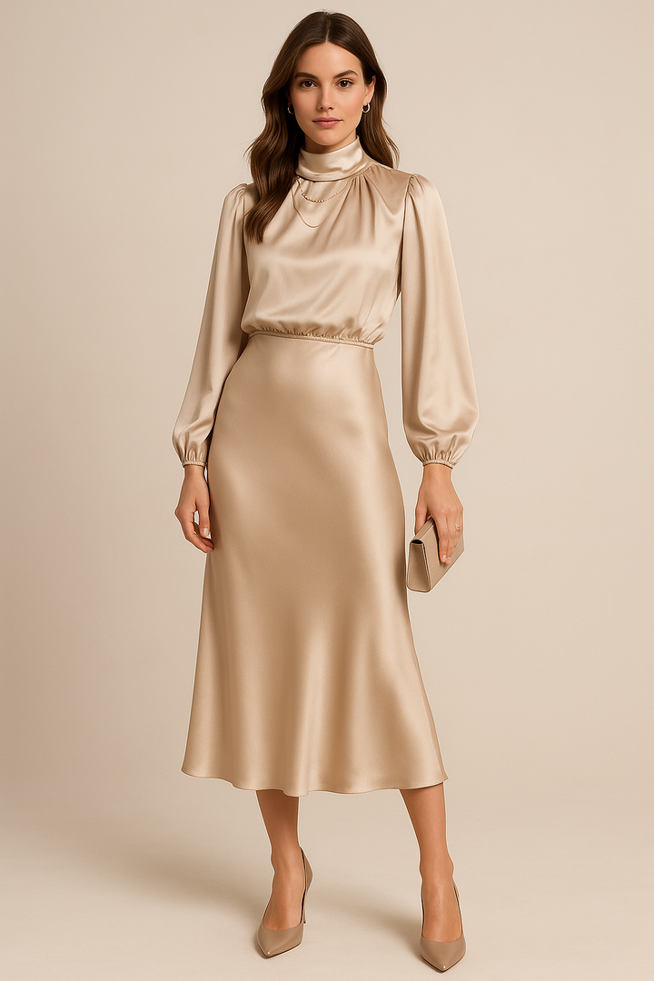 The Kriz Sovereign | High-Waist Satin Midi Dress
