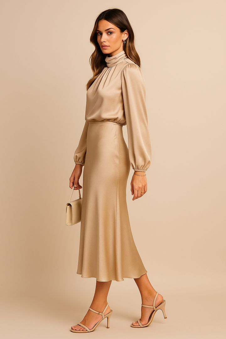 The Kriz Sovereign | High-Waist Satin Midi Dress