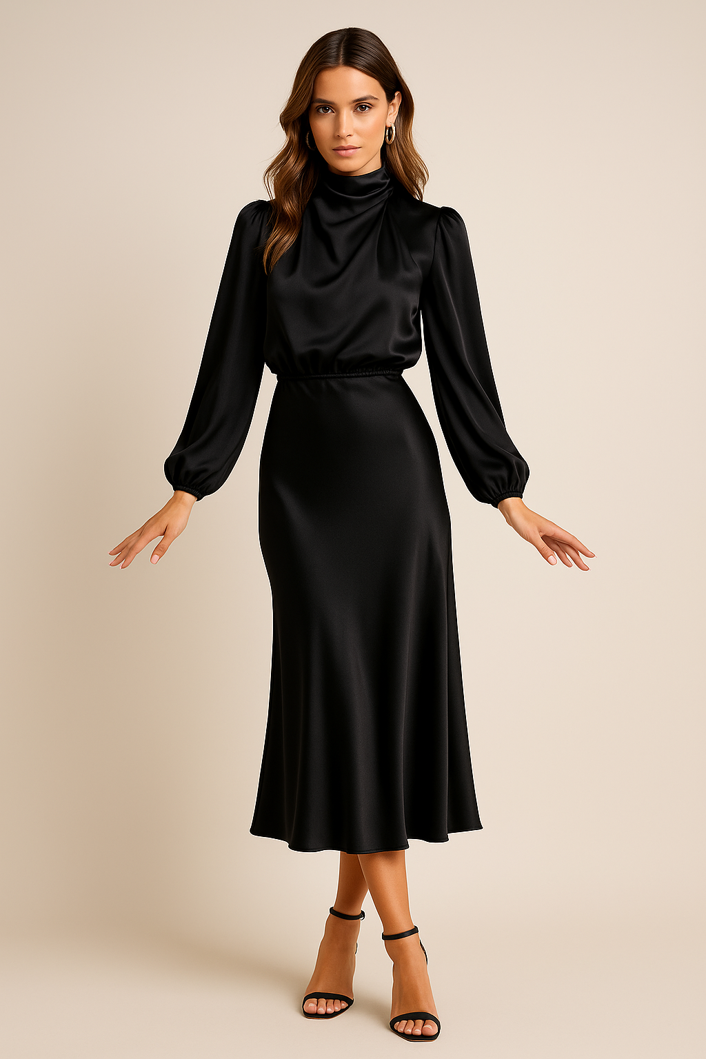 The Kriz Sovereign | High-Waist Satin Midi Dress