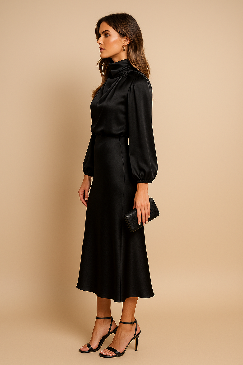 The Kriz Sovereign | High-Waist Satin Midi Dress