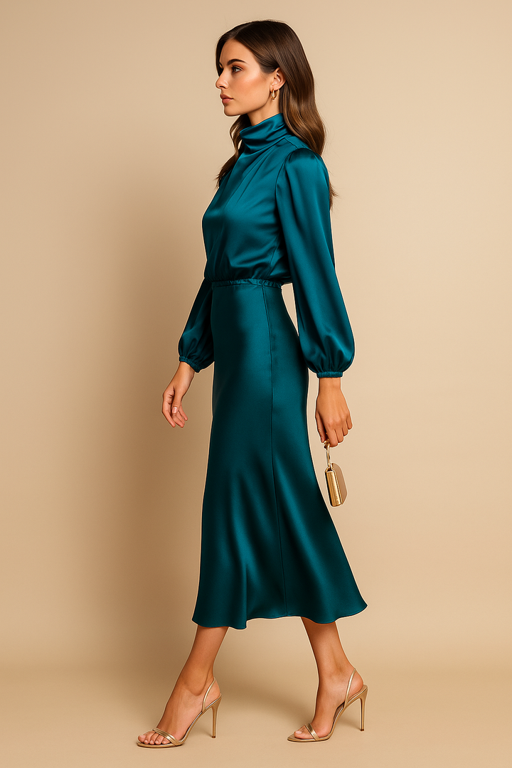 The Kriz Sovereign | High-Waist Satin Midi Dress