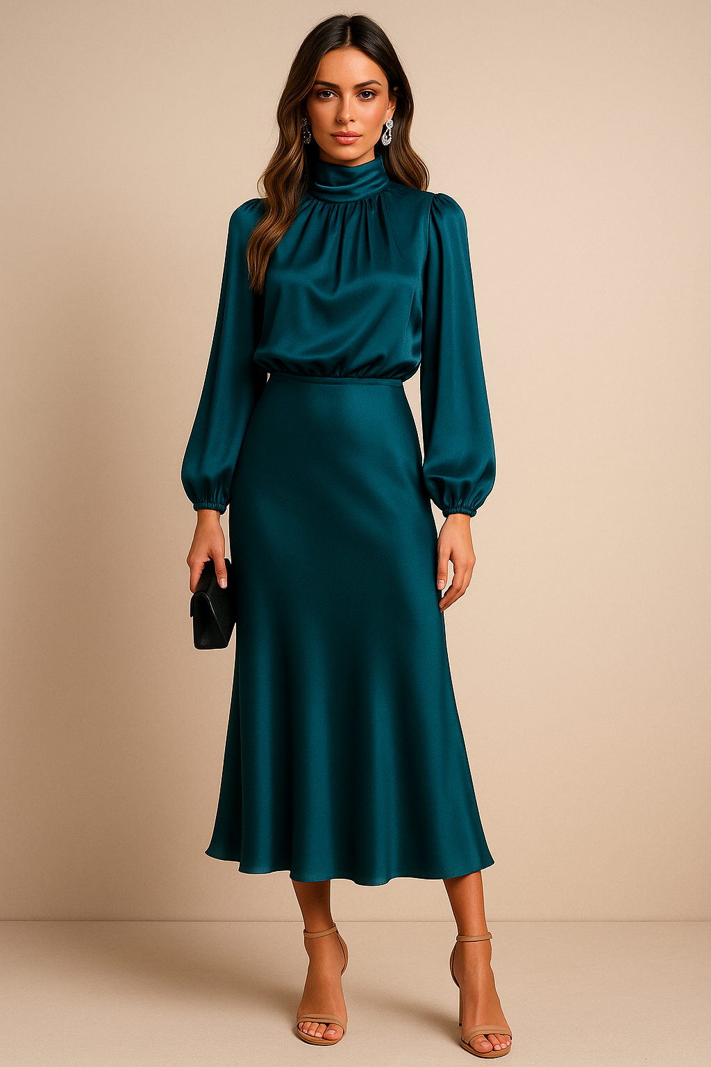 The Kriz Sovereign | High-Waist Satin Midi Dress