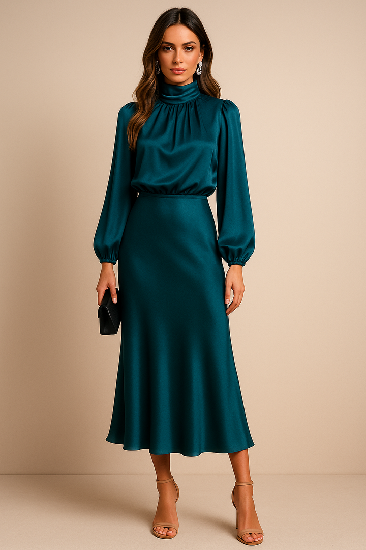 The Kriz Sovereign | High-Waist Satin Midi Dress