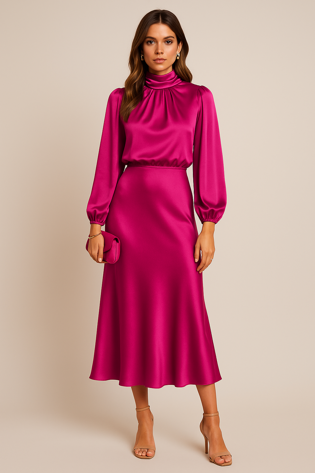 The Kriz Sovereign | High-Waist Satin Midi Dress