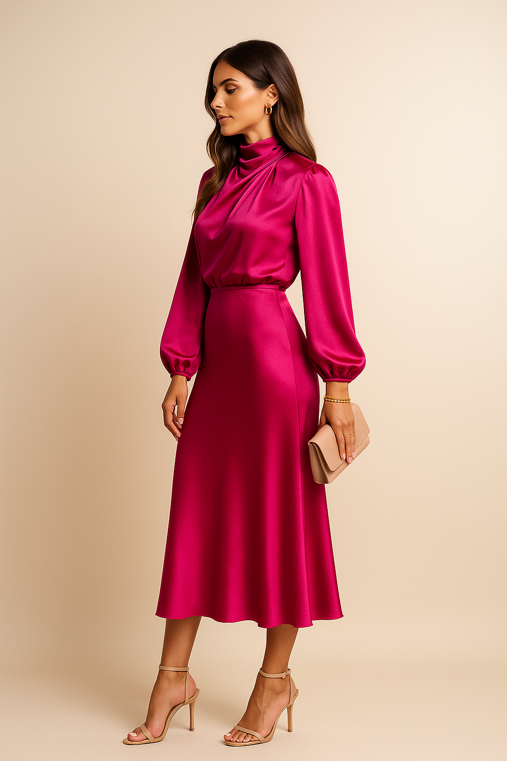 The Kriz Sovereign | High-Waist Satin Midi Dress