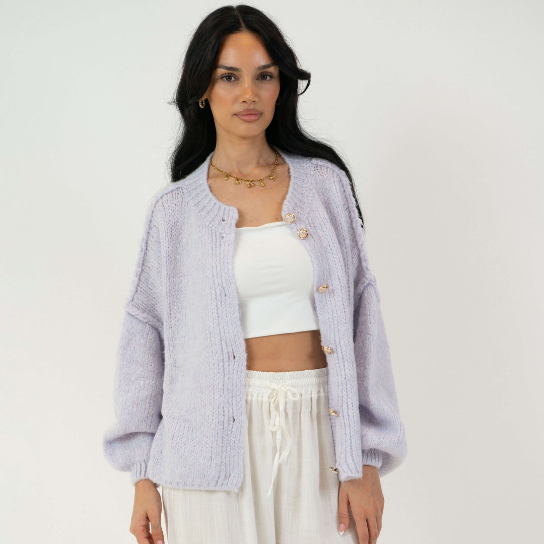 Elara | Oversized Gold-Accent Cardigan