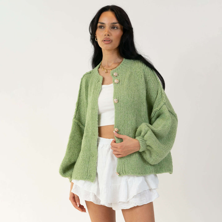 Elara | Oversized Gold-Accent Cardigan