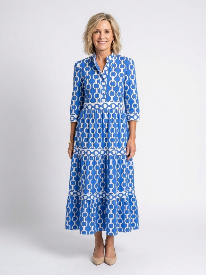Isolde | Three Quarter Sleeve Chain Pattern Midi Dress