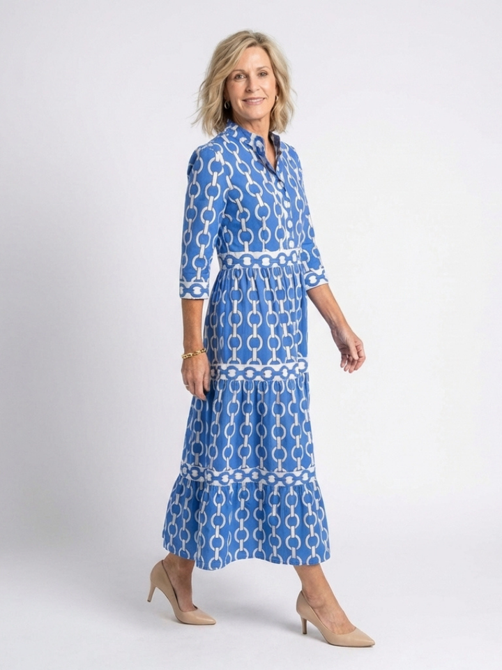 Isolde | Three Quarter Sleeve Chain Pattern Midi Dress