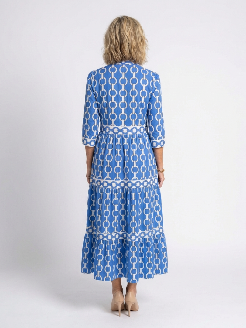 Isolde | Three Quarter Sleeve Chain Pattern Midi Dress