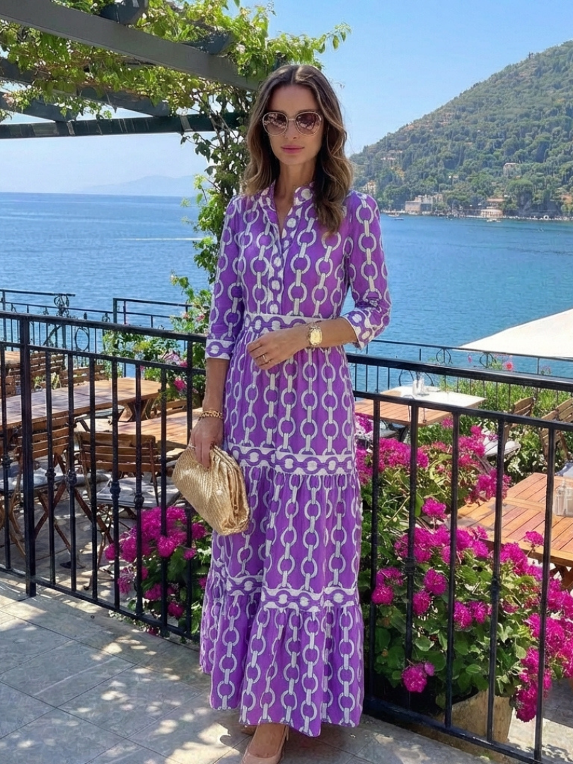 Isolde | Three Quarter Sleeve Chain Pattern Midi Dress
