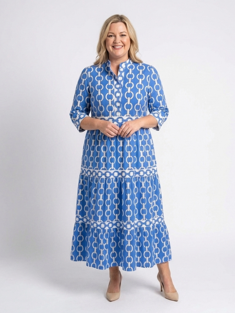 Isolde | Three Quarter Sleeve Chain Pattern Midi Dress