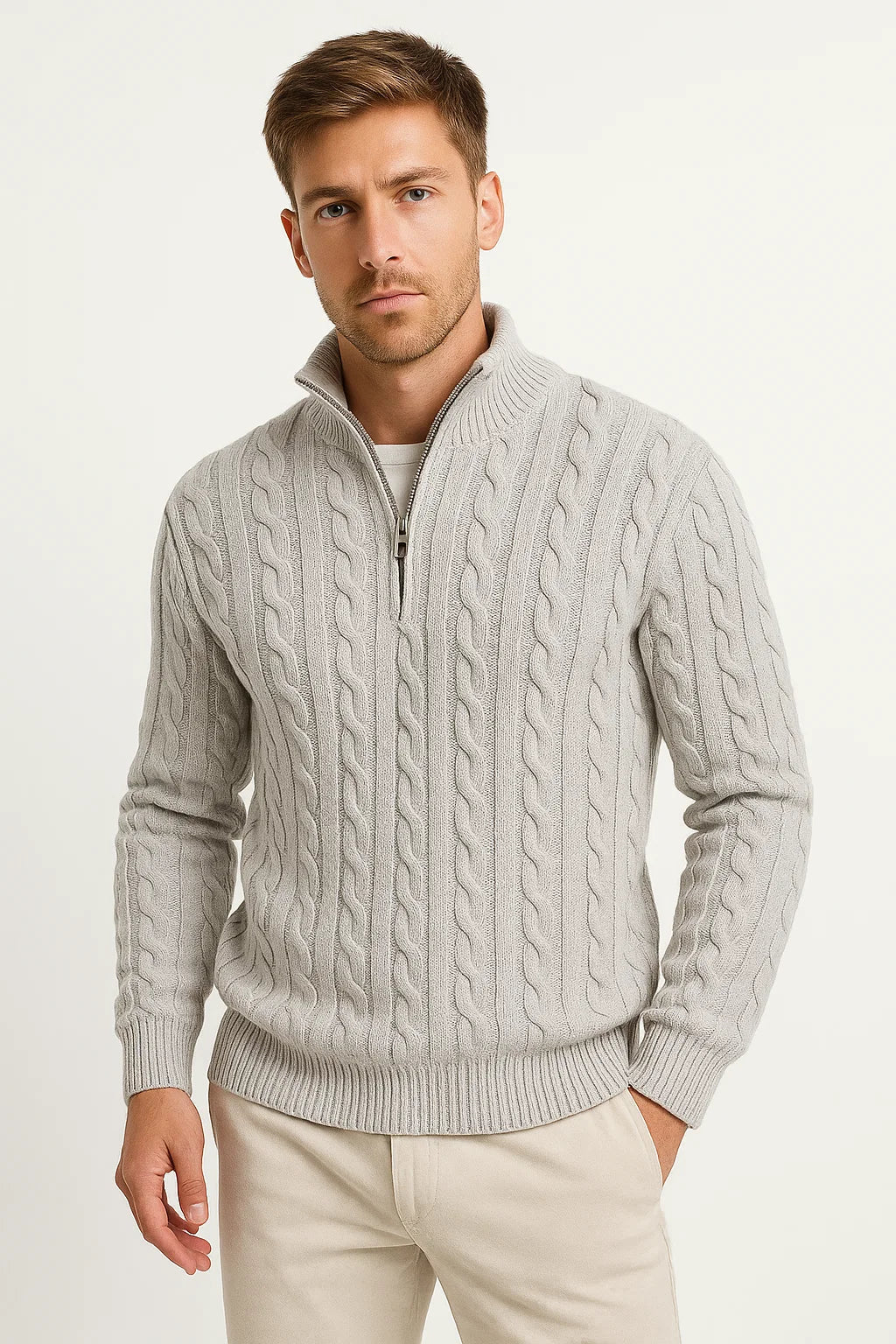 The Nate Sovereign | Men’s Spring Zip-Neck Cable Knit Sweater