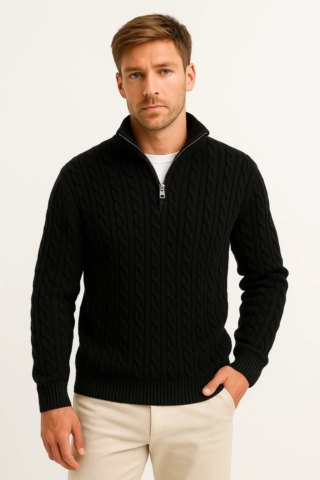 The Nate Sovereign | Men’s Spring Zip-Neck Cable Knit Sweater