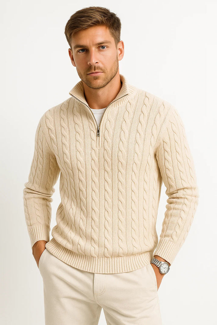 The Nate Sovereign | Men’s Spring Zip-Neck Cable Knit Sweater