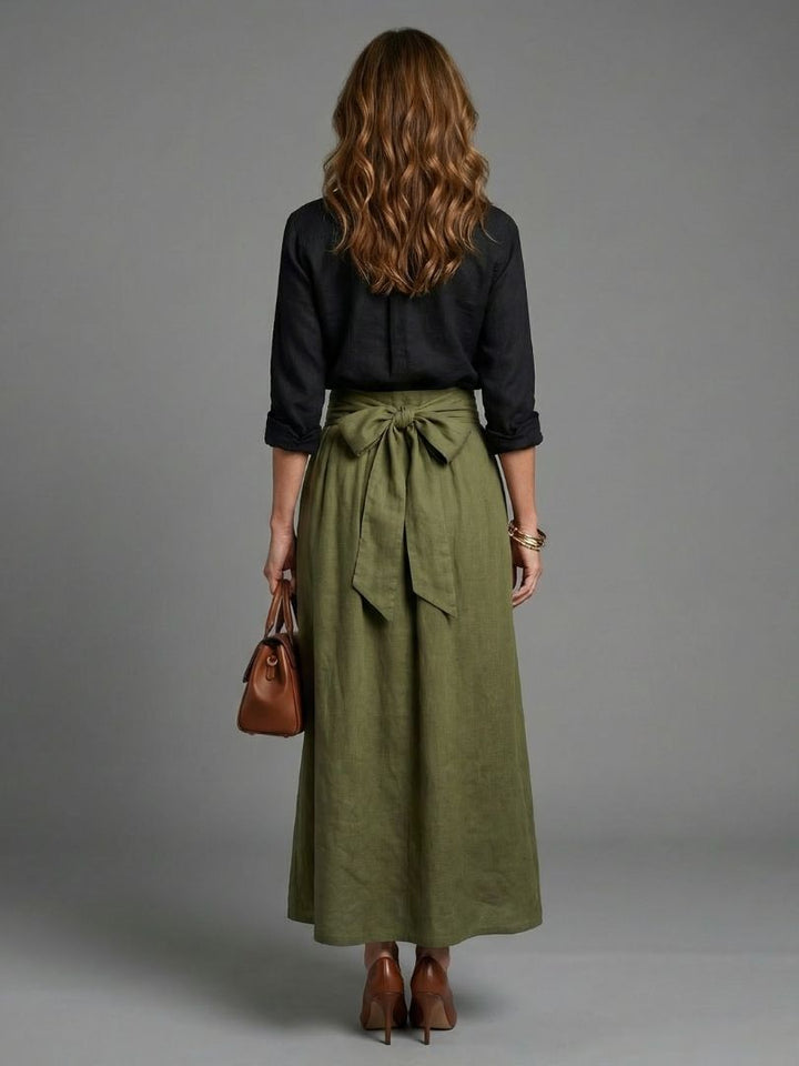Veda | Two Piece Set Black Blouse Olive Green Midi Skirt