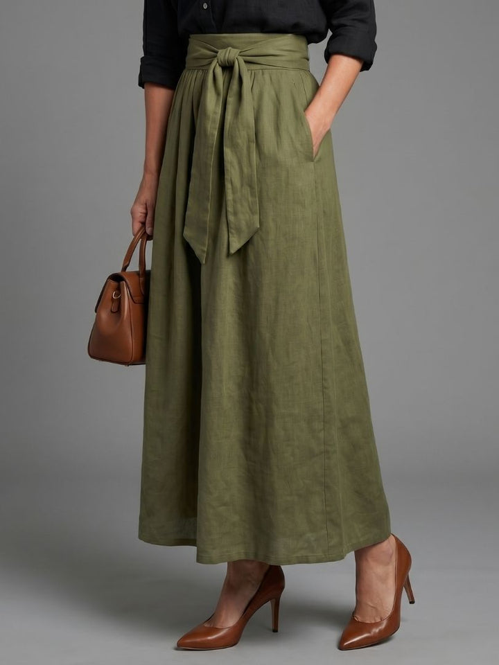 Veda | Two Piece Set Black Blouse Olive Green Midi Skirt