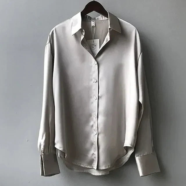 The Willow Regent | Women’s Modern Button-Down Satin Blouse