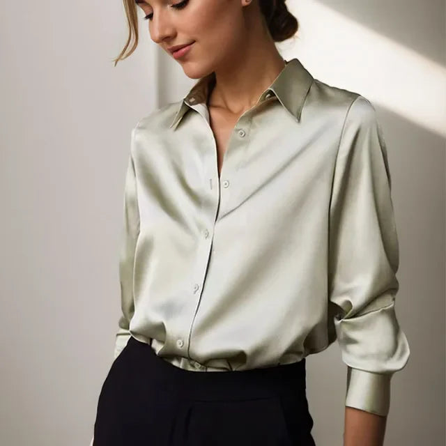The Willow Regent | Women’s Modern Button-Down Satin Blouse