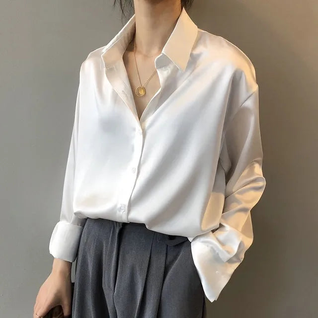The Willow Regent | Women’s Modern Button-Down Satin Blouse