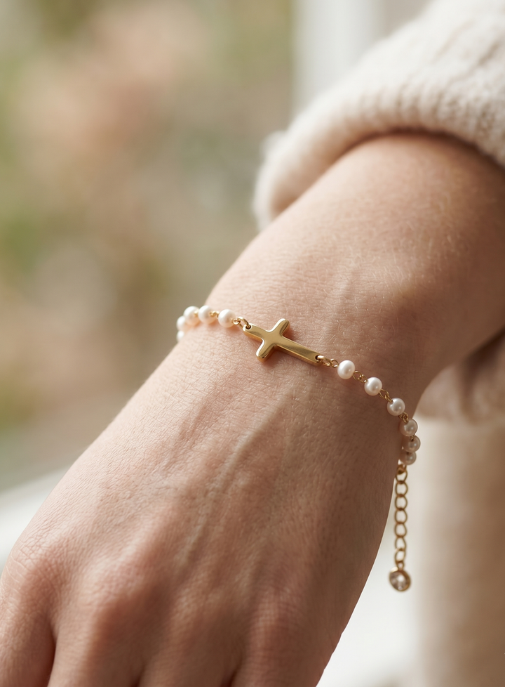 Cross and Pearl Bracelet