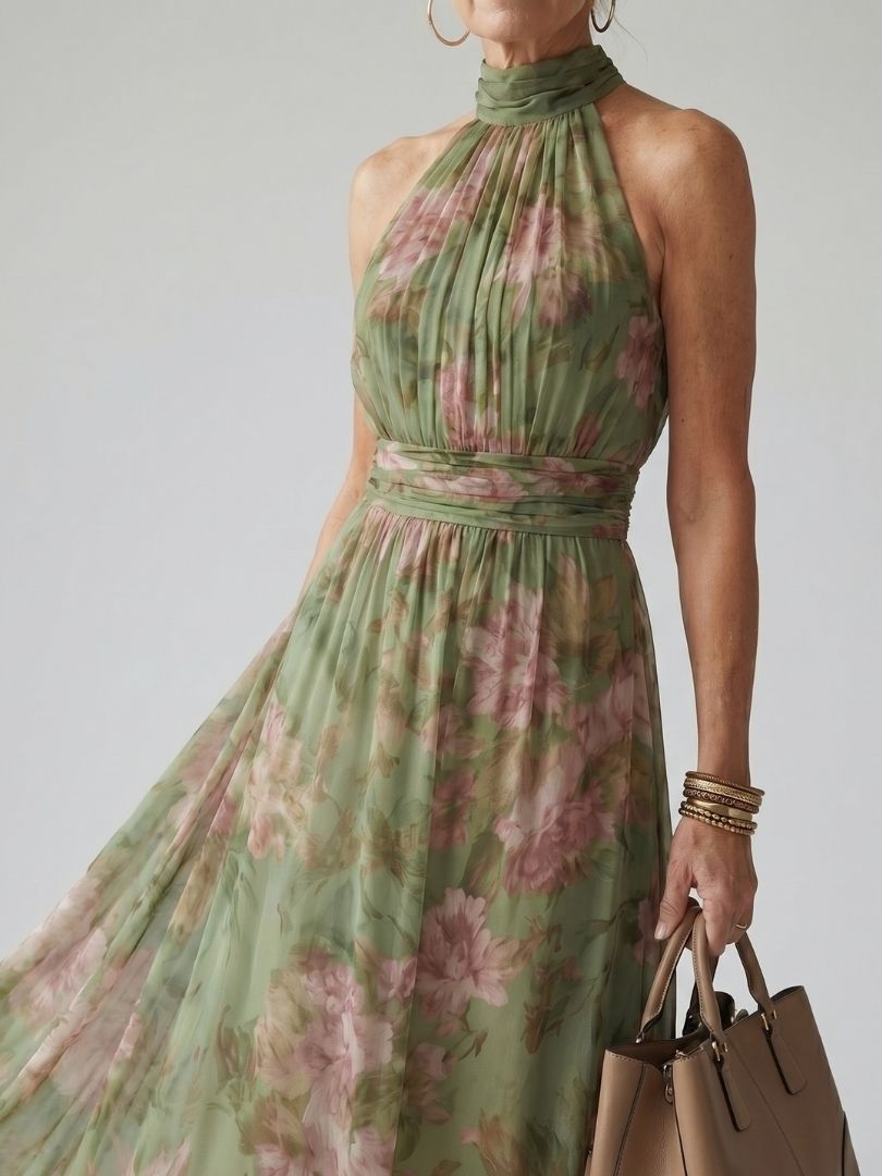 Myrelle | Gathered Halter Midi Dress