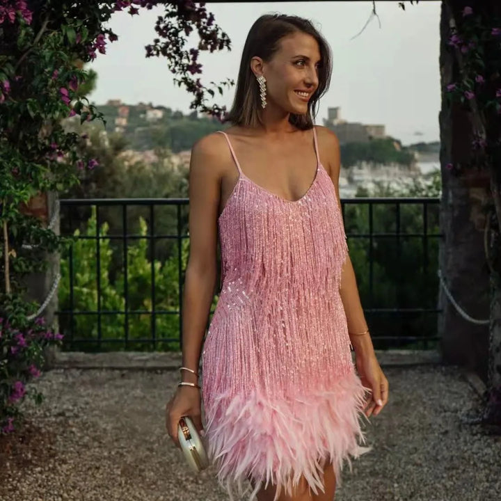 The Faith Sovereign | Women’s Cocktail Dress with Fringe Feathers