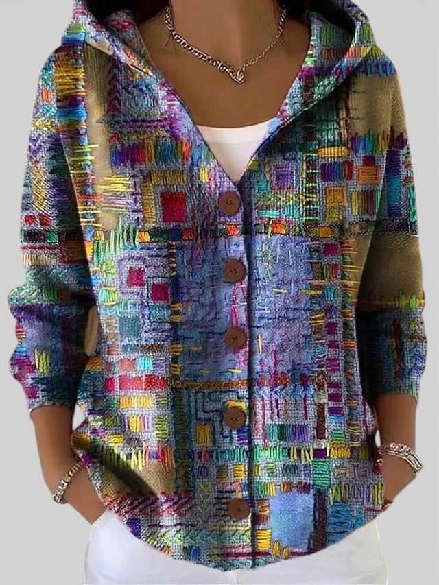 The Loria Mosaic | Multi-Tonal Hooded Cardigan