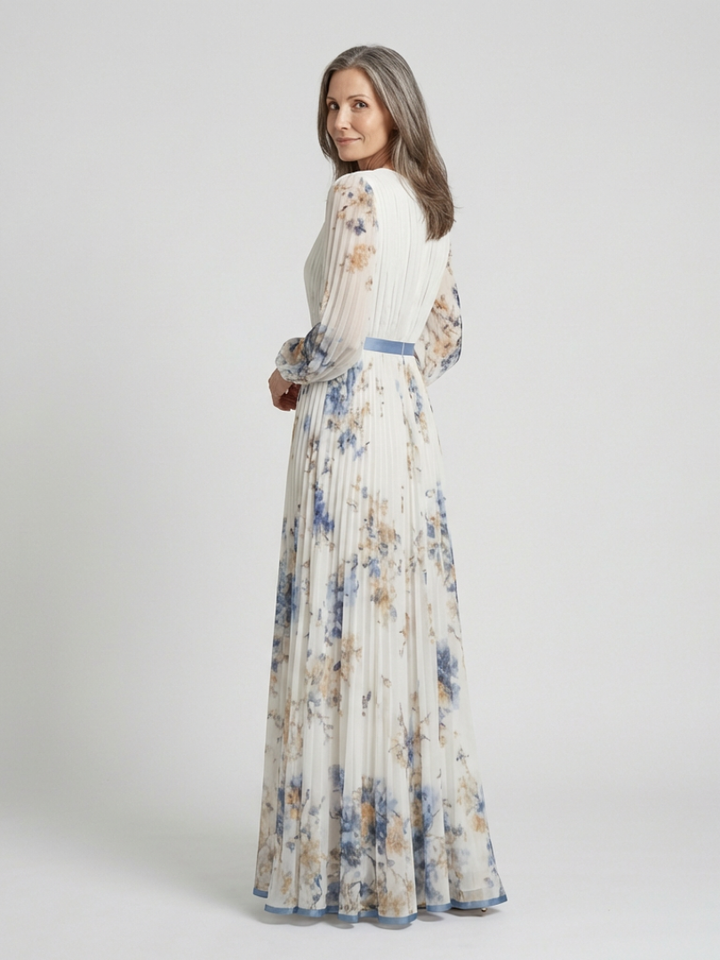 Lavine | Long Sleeve V Neck Floral Maxi Dress
